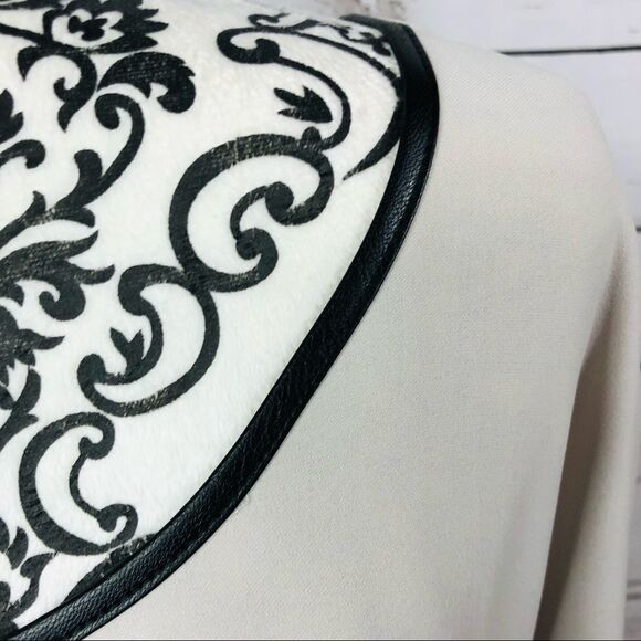 Marie Oliver Margaret Shift Dress Faux Leather Trim Long Sleeves Cement S - Picture 5 of 10